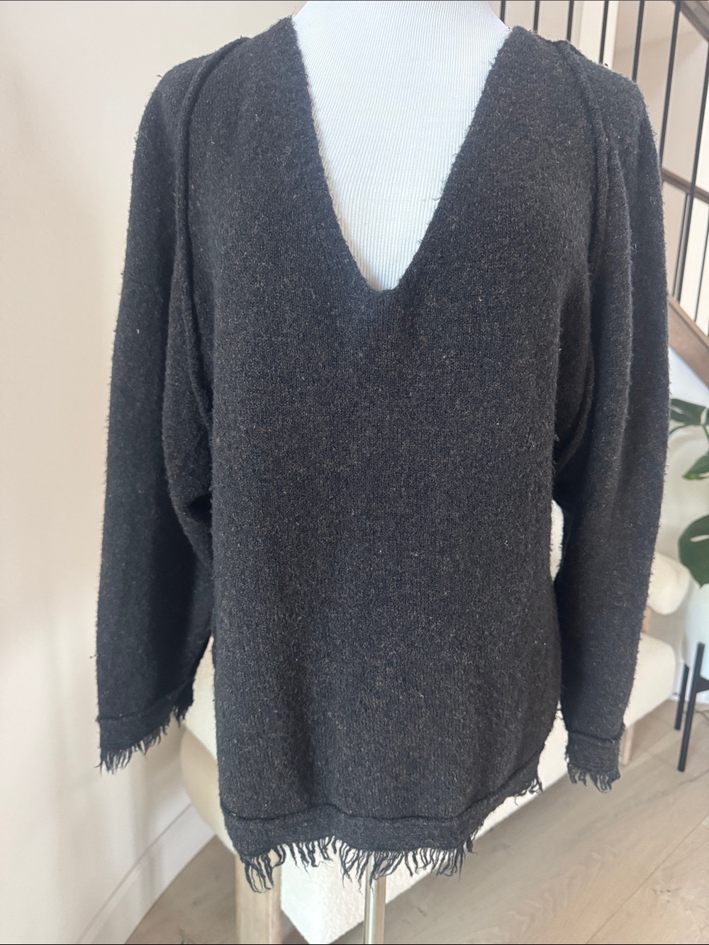 Free People fringe V-neck sweater, oversized, small. Like new!